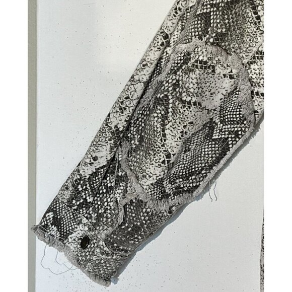 ZARA Snake Print Raw Hem Studded Rhinestones Denim Jean Oversize Jacket - Picture 11 of 12